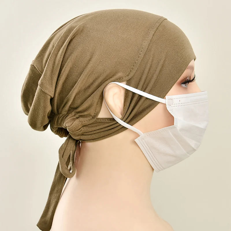 Jersey Cotton Muslim Women Under Hijab Cap With Ear Hole Inner Hijab Cap Round Forehead Underscarf Bonnet Femme Musulman