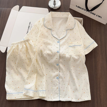 Women Summer Lapel Open Front Pajama Set Short Sleeve Top Shorts, Sweet Ins Teen Loungewear, Casual Daily Outdoor Home Wear Suit