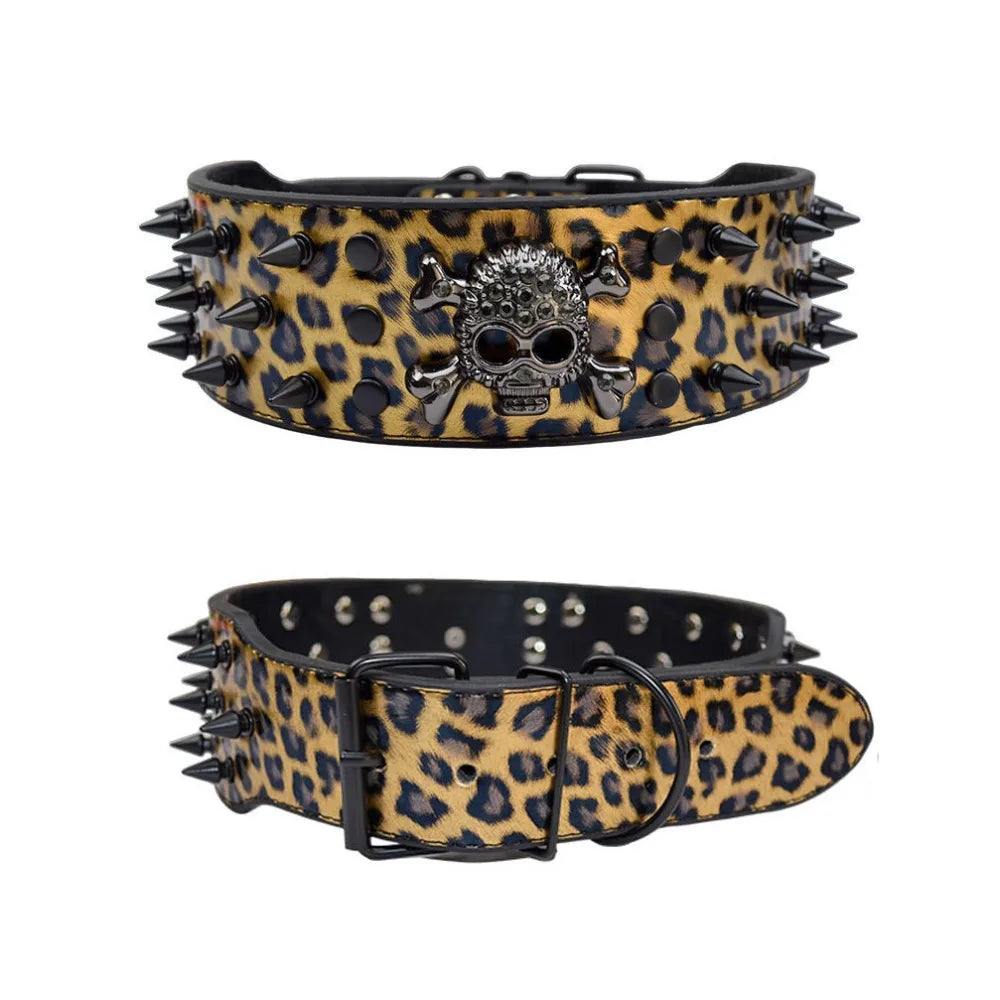 Spiked Dog Collars Leather for Large Medium Dogs Pit Bull Mastiff Rottweiler Pitbull Labrador Boxer Medium To Large Skull Collar