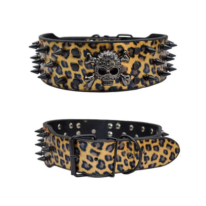 Spiked Dog Collars Leather for Large Medium Dogs Pit Bull Mastiff Rottweiler Pitbull Labrador Boxer Medium To Large Skull Collar