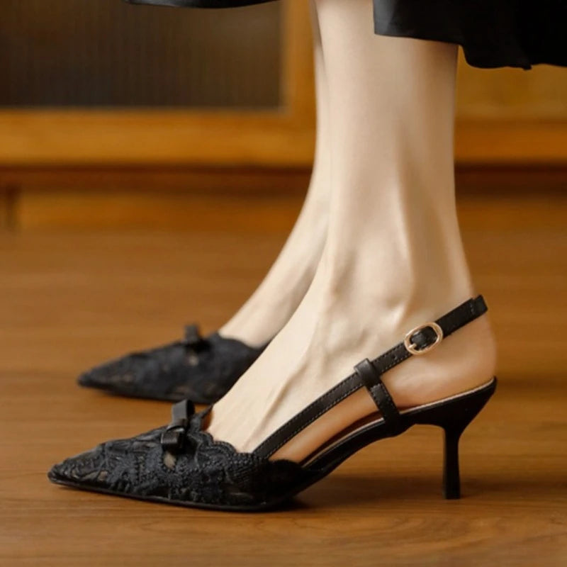 Bow Women's Pointed Toe Sandals Sexy High Heels Fashion Shoes Stilettos Party Slides Sexy Pumps Dress Mujer Zapatos