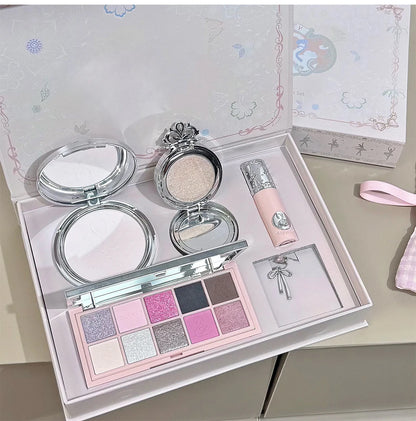 NICEKEY Face Makeup Sets Include 1*Lip mud,1*Pressed Powder,1*Highlight Powder,1*Eyeshadow Palette Powder With Necklace Gift