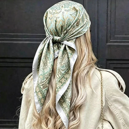 Luxury Satin Paisley Print Silk Scarf Bohemian Multi-Use Shawl High-Quality Bandana Edge Headscarf Commuting Travel Decorative