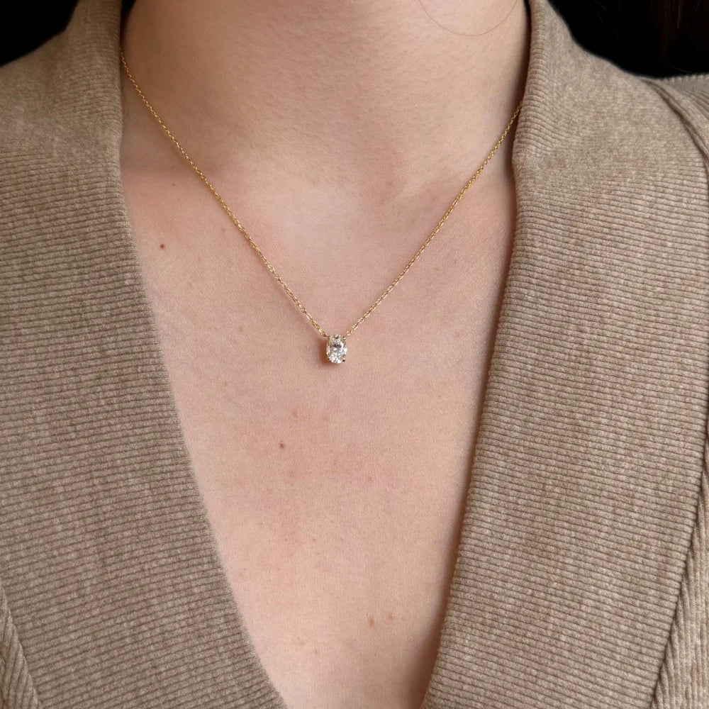 EWYA Solitaire Oval Cut 1-3CT Moissanite Pendant Necklace for Women Real 925 Silver GRA Certified Lab Diamond Neck Chain Gift