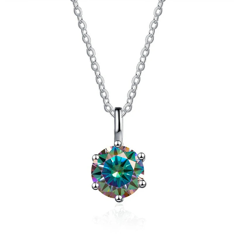JOIAS HOME Silver S925 1ct D COLRO Moissanite Round Gemstone Pendant Necklace Simple and Elegant O-Chain Fashion Versatile