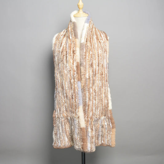 Long Style Large Winter Scarf Real Mink Fur Scarf Luxury Lady 100% Natural Mink Fur Shawl Women Knitted Fur Pashmina Scarves