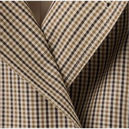 Vintage Plaid Women's Cropped Trench Coat Autumn Lapel Tie Waist Full Sleeve Windbreaker New Chic Casual Elegant Jacket 2026