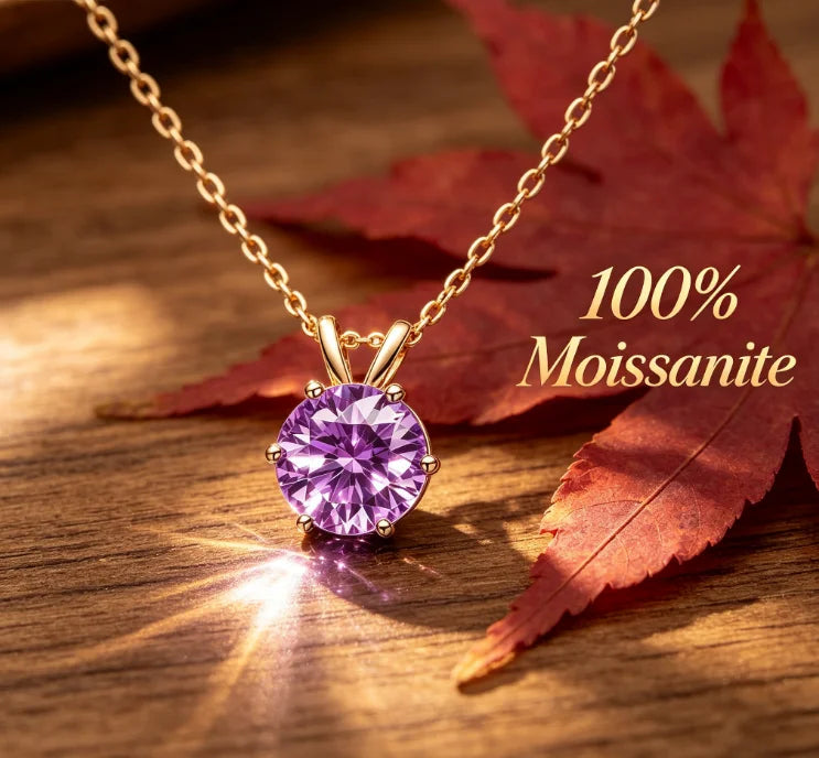 Purple women's moissanite necklace, simple and luxurious, classic six claw pendant, collarbone chain accessory, hot selling item