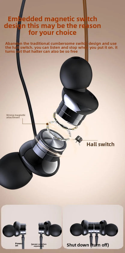 Wireless Magnetic Sport Neckband Bluetooth 5.4 Neck-hanging TWS Headphones Music Earphones With Mic Stereo For All Smartphones