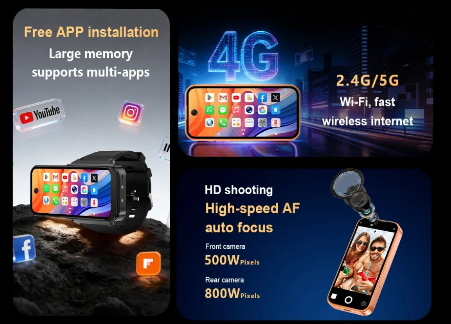 NEW PG999 Smartwatch Phone Touchscreen GPS 4G Android Wi-Fi HD Camera Global Connectivity Octa-core Processor Dual SIM Gift