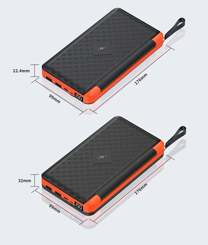 20000mAh Qi Wireless Solar Power Bank Outdoor External Battery Portable Powerbank for iPhone 14 Samsung Xiaomi Huawei Poverbank