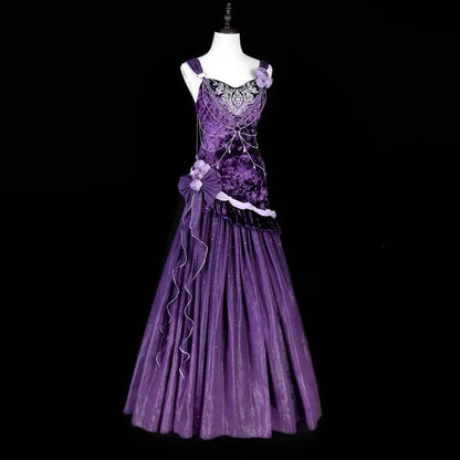 Mysterious Nocturne Velvet Elegant Mermaid Dress Elegant Gown Strap Dress Lolita Purple Evening Party Long Dresses