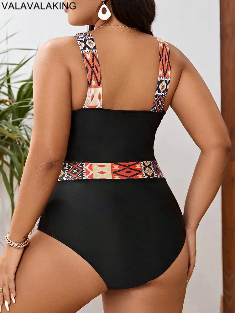 Valavalaking 2026 Sexy Patchwork Plus Size Swimwear Women Push UP Large Big One Piece Swimsuit Curvy Beach Chubby Bathing Suit