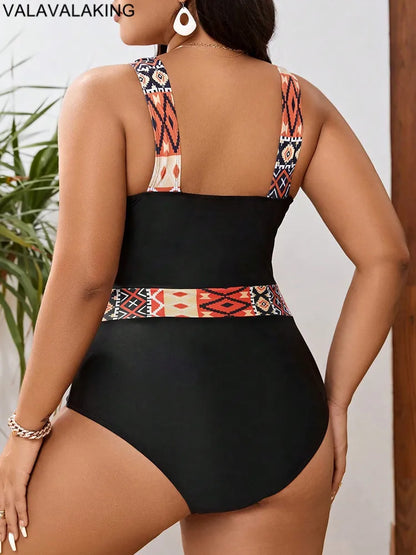 Valavalaking 2026 Sexy Patchwork Plus Size Swimwear Women Push UP Large Big One Piece Swimsuit Curvy Beach Chubby Bathing Suit