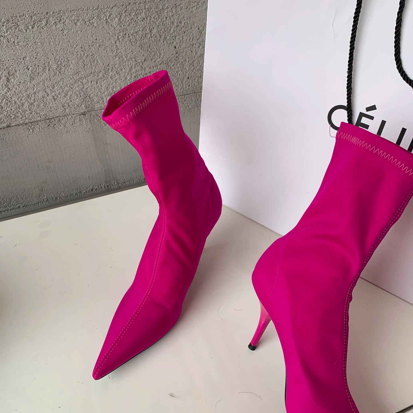 2026 New Spring Autumn Stretch Fabric Women Ankle Boots Sexy Pointed Toe High Heels Fashion Female Socks Pumps Shoes
