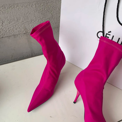 2026 New Spring Autumn Stretch Fabric Women Ankle Boots Sexy Pointed Toe High Heels Fashion Female Socks Pumps Shoes