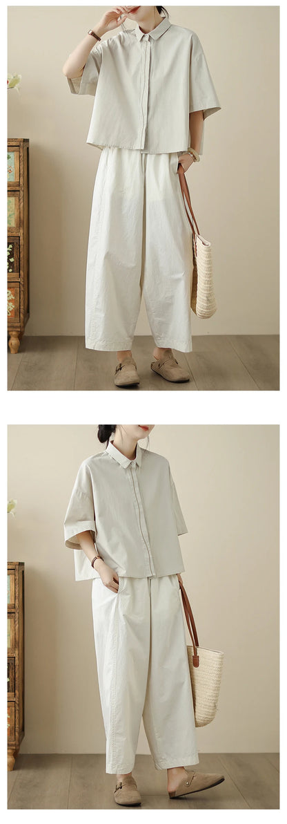 High-End Korean Japanese Artistic ort Sve Cotton Linen Embroidered irt Summer Wear Pear ape Fitting Women's Top