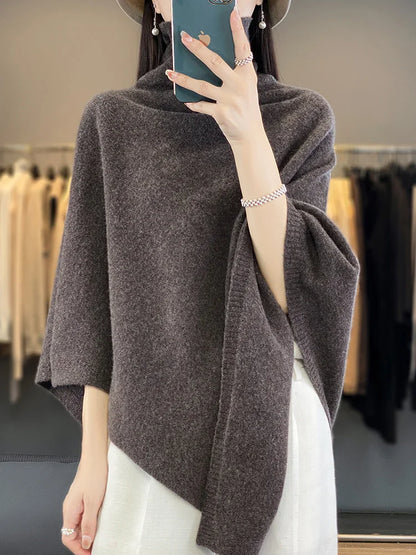 Women 100% Merino Wool Shawl Autumn Winter Turtleneck Pullover Wraps Grace Soft Warm Knitted Sweater Female Clothing Korean Tops