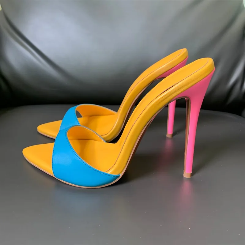 Super-high Heel Slippers Women Shoes Summer Peep Toe Mixed Colors Stiletto Sandals Sexy Party Ladies Shoes Luxury Woman Pumps