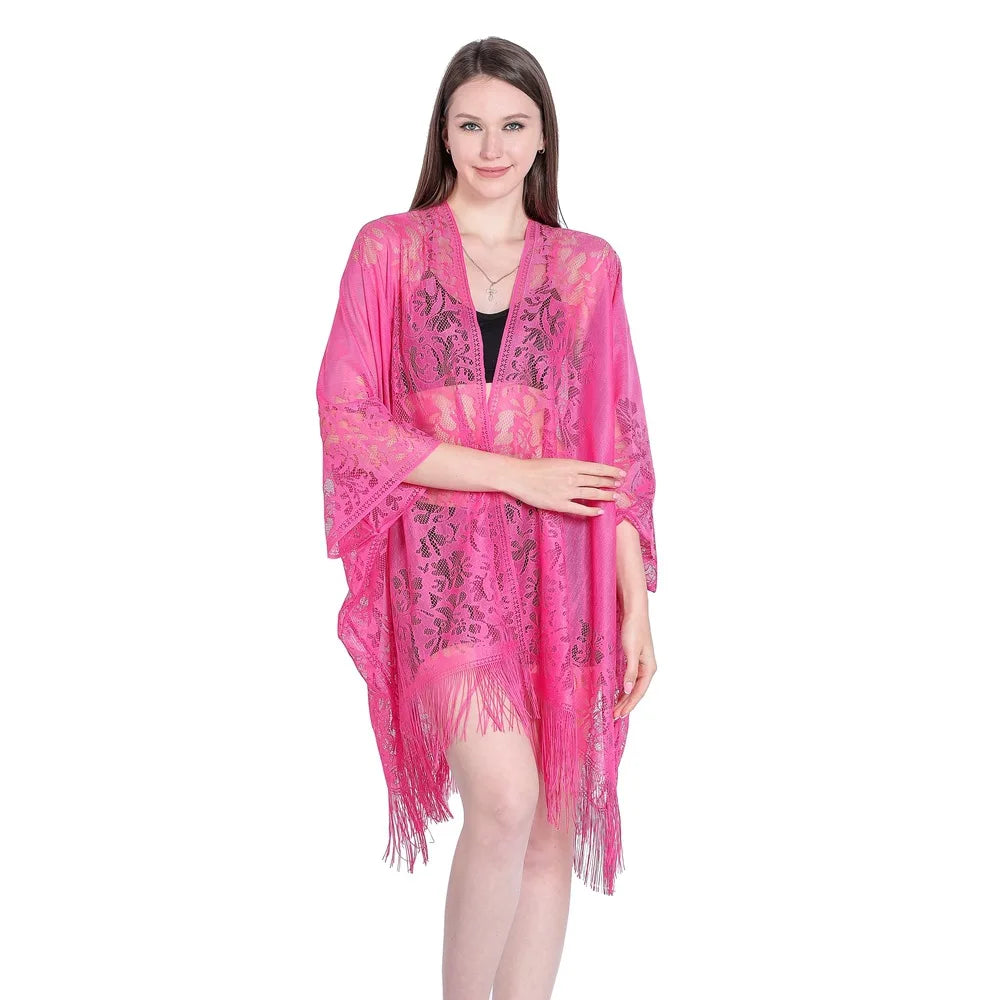 Women Sun Protection Shawl Lady Summer Hollow Out Lace Cardigan Holiday Bikini Blouse Breathable Beach Cape Sexy Long Tippet