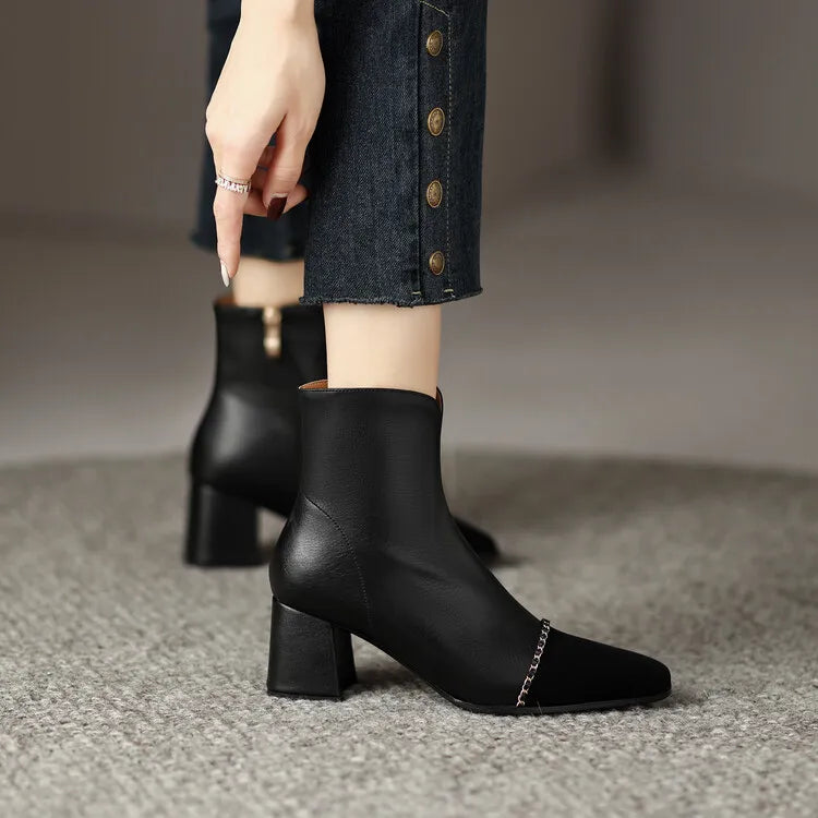 LeShion Of Chanmeb Natural Genuine Leather Boots Luxury Brand Designer Mix-color Kid Suede Ankle Boot Ladies Autumn Winter Shoes