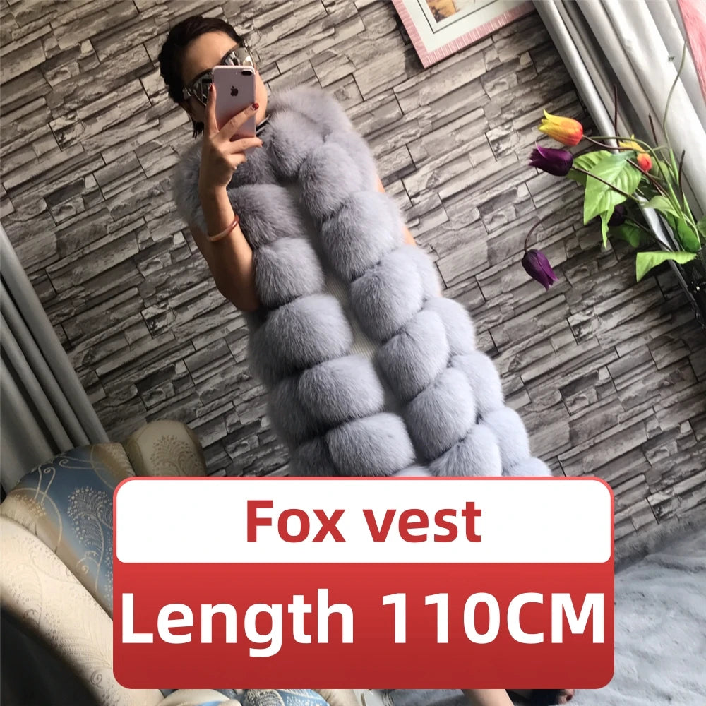 Winter Red Fox Fur Vest Female Real Extended Long  Women Red Fox Fur Waistcoat Natural Fox Fur Waistcoat Long