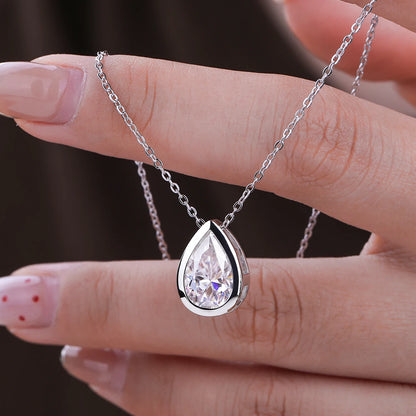 FEOBUR 1-4CT Bezel Pear Cut Moissanite Necklaces for Women Real S925 Silver WaterDrop Diamond Pendant Neckchain Jewelry Gifts