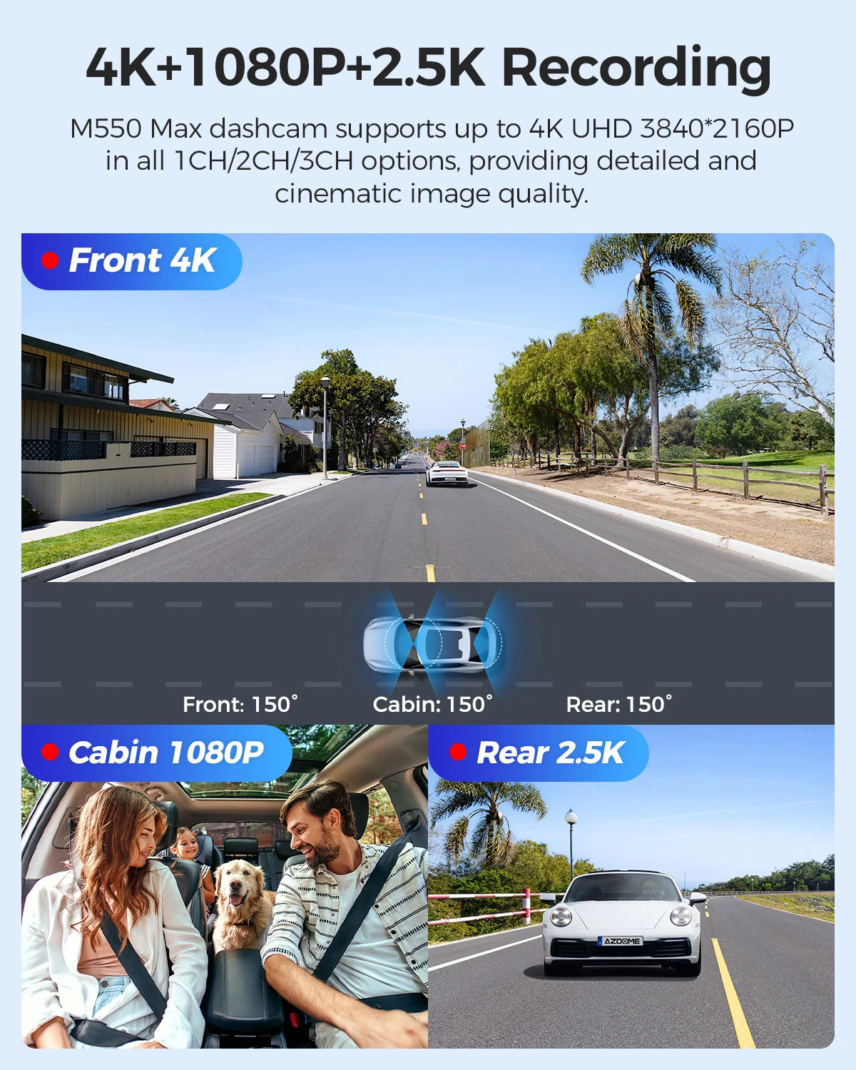AZDOME 4K Dash Cam M550 Max Built-in GPS Wifi Camera Car DVR 3.18”Screen Night Vision 24H Parking Monitor Support Rear Cam
