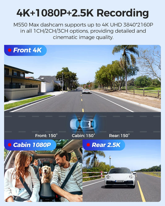 AZDOME 4K Dash Cam M550 Max Built-in GPS Wifi Camera Car DVR 3.18”Screen Night Vision 24H Parking Monitor Support Rear Cam
