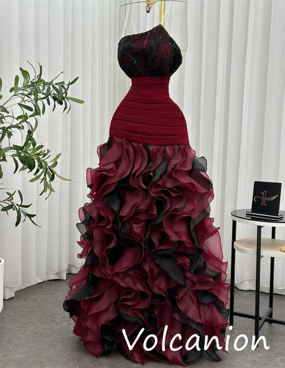 Customized Modern Style Organza Sequined Pleat A-line Strapless Long Dresses Bespoke Occasion Fashion Sexy