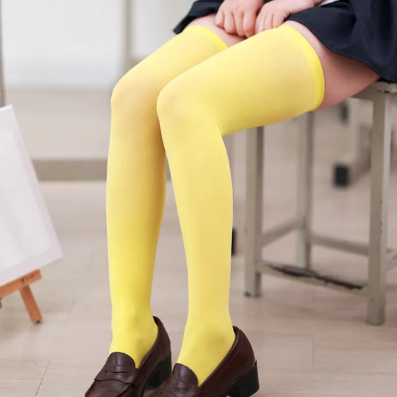 120D Lolita Candy Color Thigh Fashion High Socks Over Knee Velvet Long Stockings Women Elastic Kawaii Tight Cosplay Party Socks