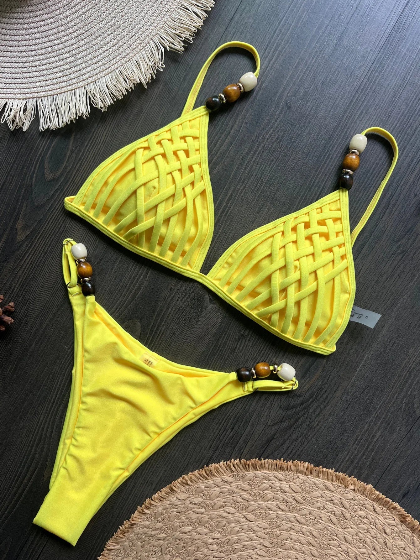 Sexy Brown Bikini Set 2026 Women Pearls Strap Hole Out Push Up Bra Thong Swimsuit Brazilian Beach Bathing Suit Micro Swimwear