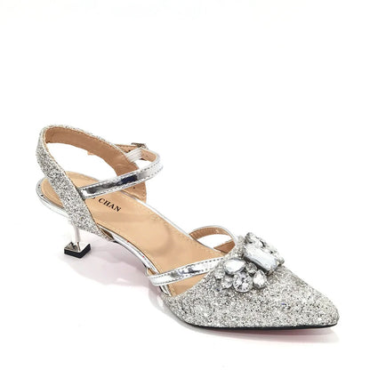 Venus Chan 2022 Nigerian Fashionable Silver Color Peep Toe Shoes Matching Bag Set For Royal Ladies Wedding Party Sandal