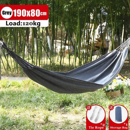 Outdoor Canvas Hammock Portable Single Double Thickened Anti-Rollover Striped Hammock Travel Camping Hanging Swing With Bag
