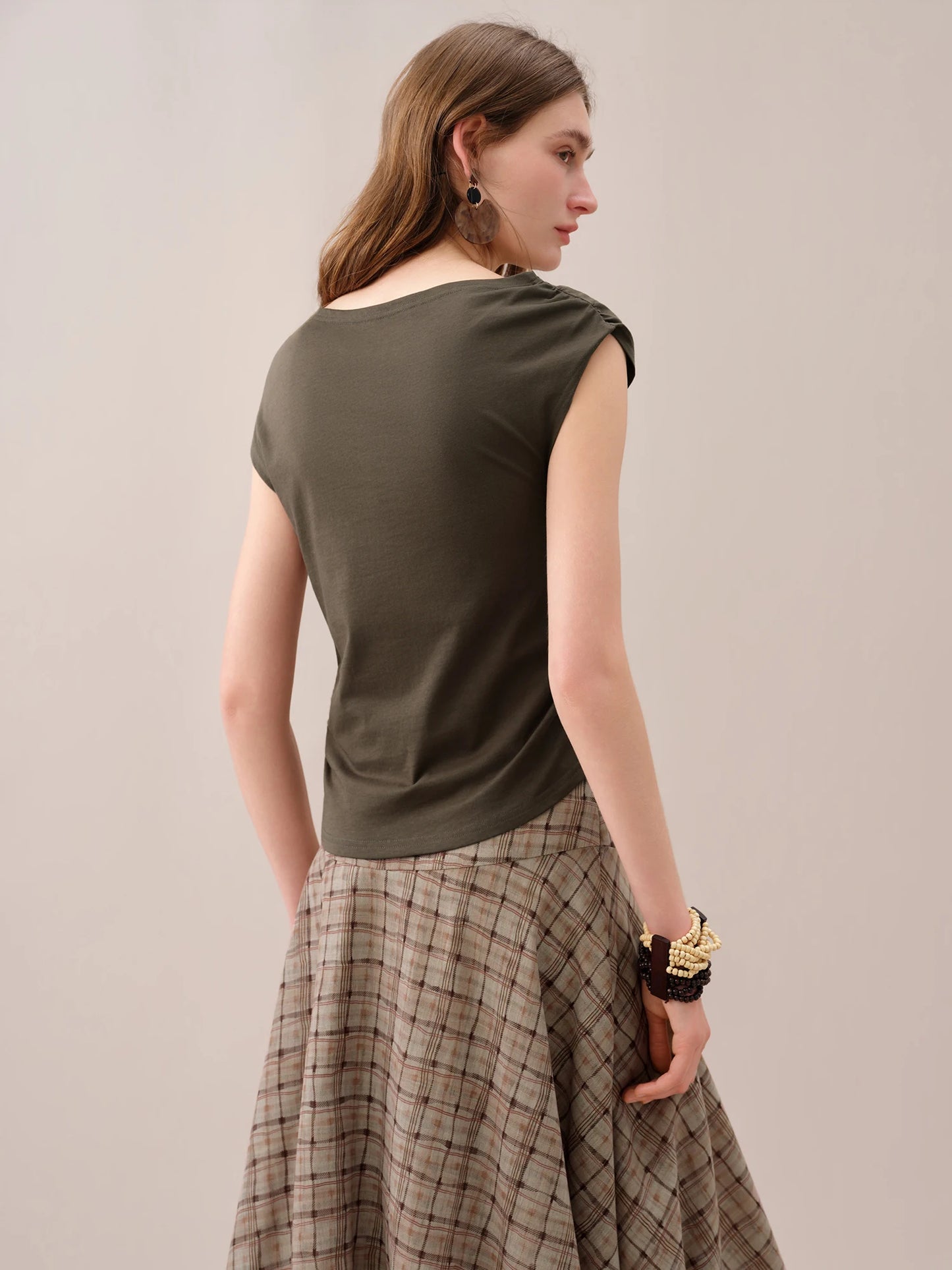FSLE 【Premium Series】 Women's 2026 Summer New Asymmetrical Slant Neck Knit T-Shirt | Slim Fitted Stylish Top Cotton Contain Tops