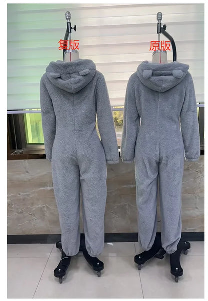 Women's Fleece Oneseies Zip Up Hooded Pajamas Rompers Cozy Sleepwear Pyjamas Autumn Winter Warm Loungewear Jumpsuit