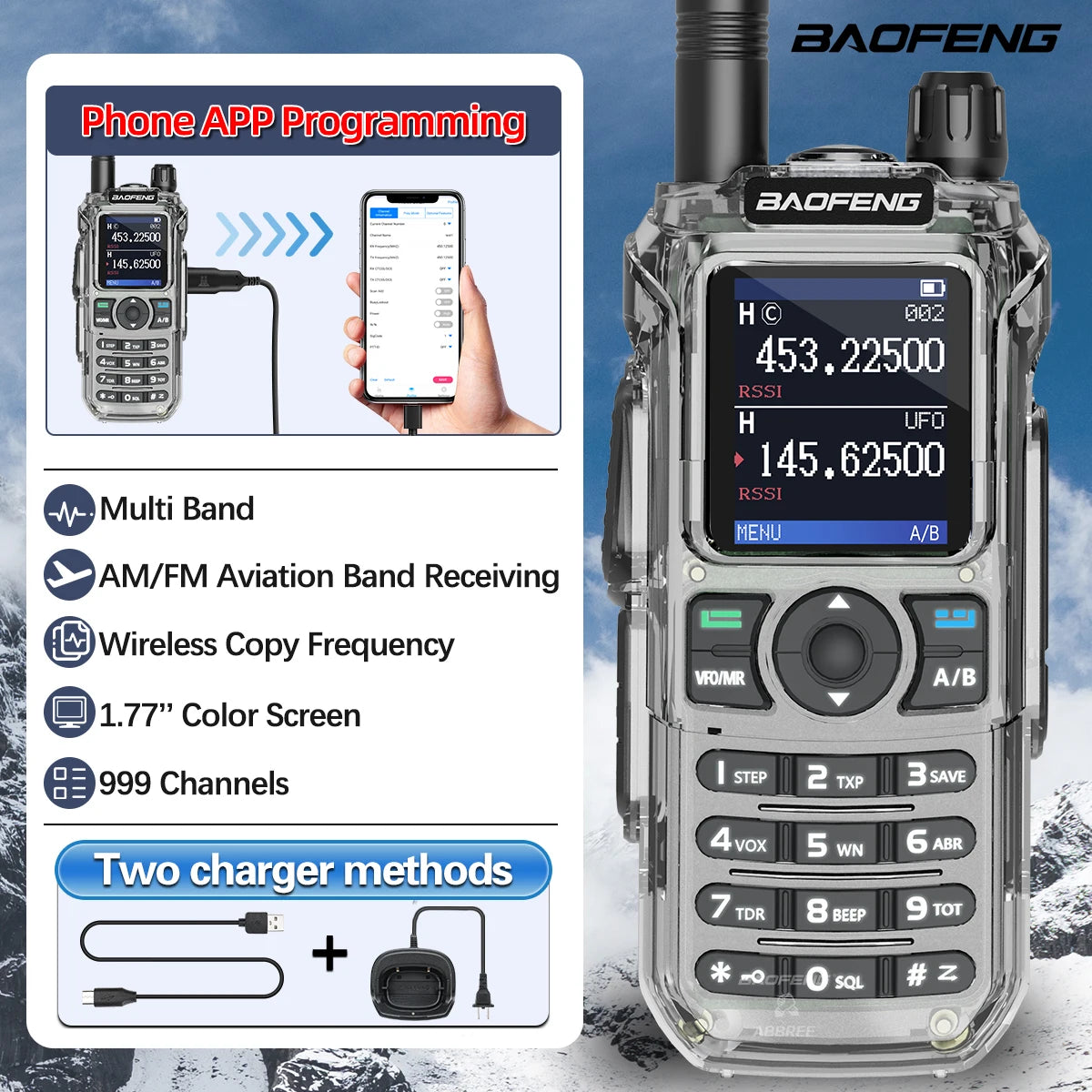 BAOFENG UV-21 PRO Walkie Talkie Wireless Copy Frequency High Power Multi-Band Type-C Charger Long Range Upgrade V2 Ham Radio