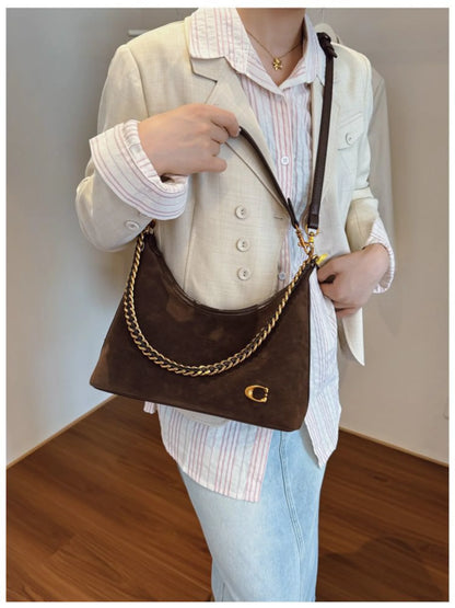 Women's New Light Luxury Fashionable High-End Black Suede Shoulder Crossbody Bag,Versatile for Commuting,Large Capacity Tote Bag