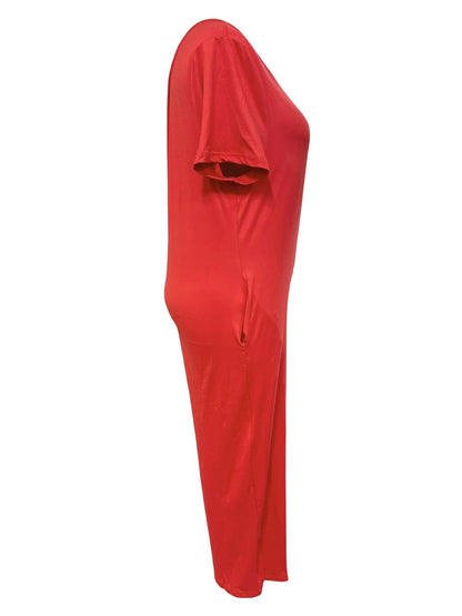 Plus Size 0XL-5XL Summer Rompers Overalls Women's Solid Color Jumpsuit with Pockets Casual Fashion Short Sleeve Jumpsuits