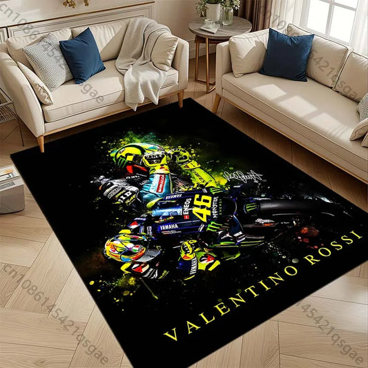 Motorcycle racer leaning corner speed splatter Print Carpet for Living Room Bedroom Sofa Home Decor Non-slip Mat Luxury Gift