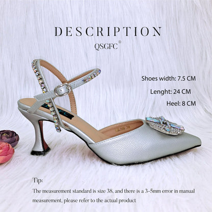 QSGFC High Quality Women's Pumps And Bag Silver Color Full Of Rhinestones High-Grade Materials For Nigerian Wedding Party