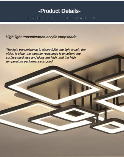 Creative Grid LED Ceiling Light Luxury Villa Hall Black Living Room Decor Dining Room Ceiling Chandelier Home Lustre Fixture