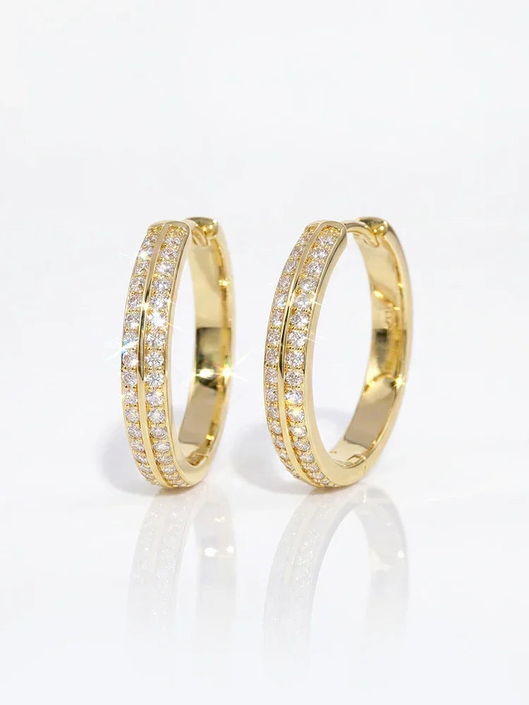 Sparkling Real Double Moissan Diamond Round Hoop Earrings Suitable for Women's Daily Wear 925 Silver High Quality Fine Jewelry