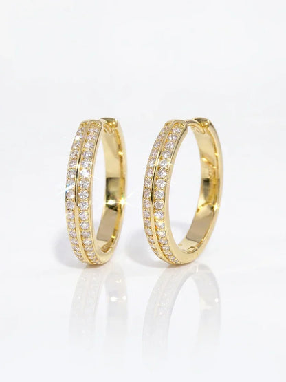 Sparkling Real Double Moissan Diamond Round Hoop Earrings Suitable for Women's Daily Wear 925 Silver High Quality Fine Jewelry