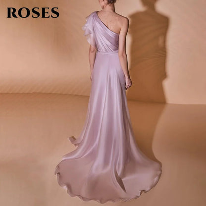 ROSES Grape One Shoulder Prom Dress Gown with Pleats Tulle Sleeveless Party Dress Trumpet Evening Dresses for Woman Customized