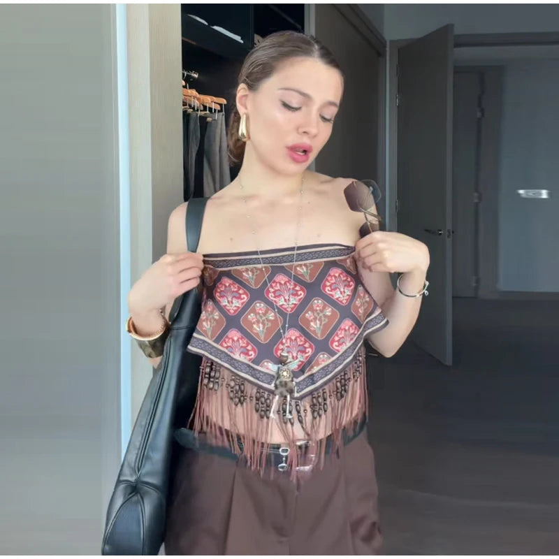 Fashion Vintage Printed Tassel Square Scarf Women Fringe Patchwork Shawl Waist Seal Accessories 2026 Spring Summer Street Shawls