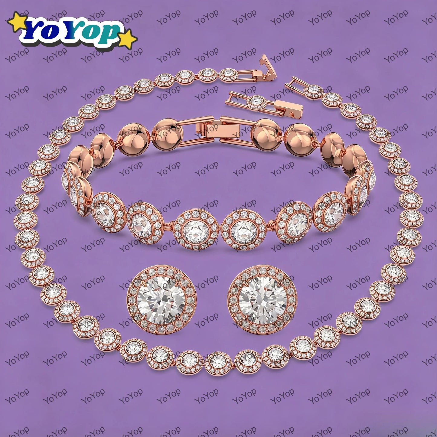 Best Seller 2026  Original Crystal  Round  Jewelry Set,Necklace Earring Bangle,Light luxury Elegant High-end Wedding Jewelry Set
