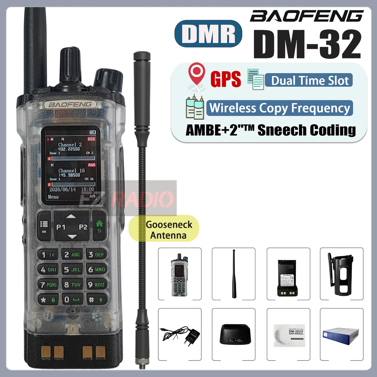 Transparent Baofeng Radio DM 32UV DMR Digital Wireless Walkie Talkie With AES256 Encryption For Long Range Secure Contact skiing