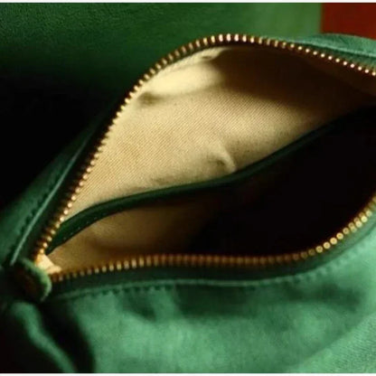 Luxury Leather Green Bucket Bag Retro Metal Handle Large Capacity Tote Bag Fashionable Casual Solid Color Shoulder Bag