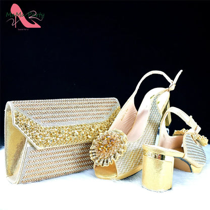 Mature Italian Women Shoes Matching Bag Set in Green Color 7 CM Comfortable Heels with Plaform Elegant Peep Toe Sandals